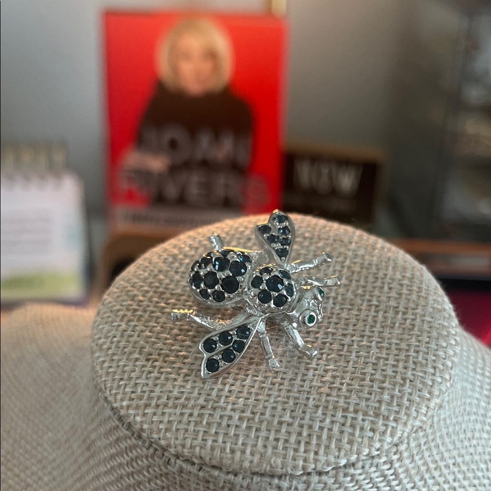 Joan Rivers Silver and Blue Bee Brooch